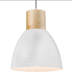 10.2” Hammered Metal & Rubber Wood Island Hanging Lamp,