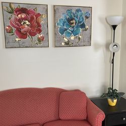 Pair Of Flower Paintings With Gold Frame