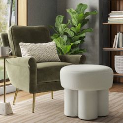 Boucle Fully Upholstered Accent Ottoman Chair Stool Cream Retails $110 
