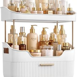 Brand New 4-Tier Makeup Organizer with 2 Drawers – White & Gold