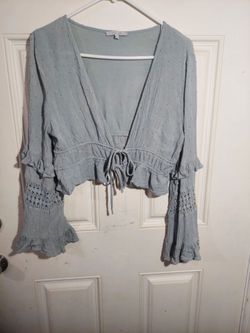 Love Tree Boho Festival Cottagecore Crochet Sleeve Tie-Front Crop Blouse size large