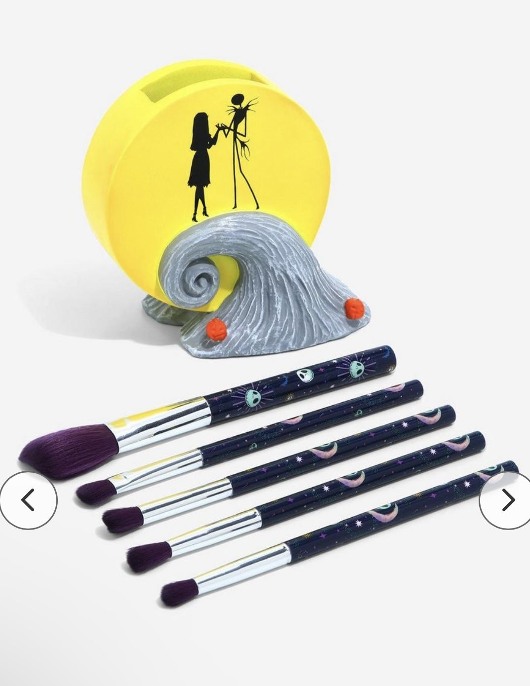Nightmare Before Christmas Jack & Sally Makeup Brush Set & Holder NWT