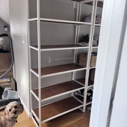 Two 5-tier Open Bookshelf | White Metal Frame With Wood Veneer