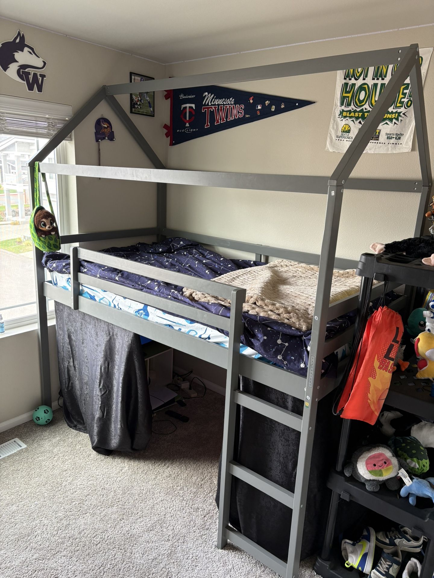 Twin Loft Bed With Slide And Privacy Curtain