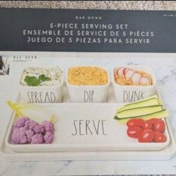 New Rae Dunn 5 Piece Serving Set 
Veggies and dip tray