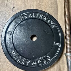 Los Angeles Paramount / Hollywood Standard Plates (plus 10s and 5s)  & 6 ft Standard Gently Used Bar [Total: 100 lbs].