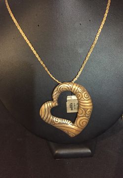 Large gold plated enameled heart necklace