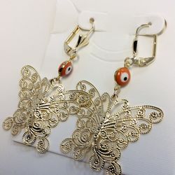 14k gold plated butterfly and turkish eye earrings