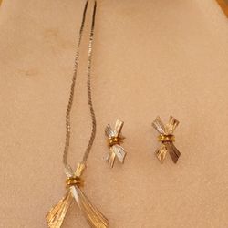 Beautiful Silver Tone And Gold en Necklace and Earrings