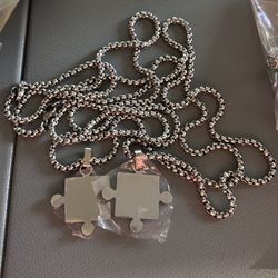 Couple Puzzle Necklace - One Pair - Titanium and Steel Pendant Necklace Two Pieces- STAINLESS STEEL