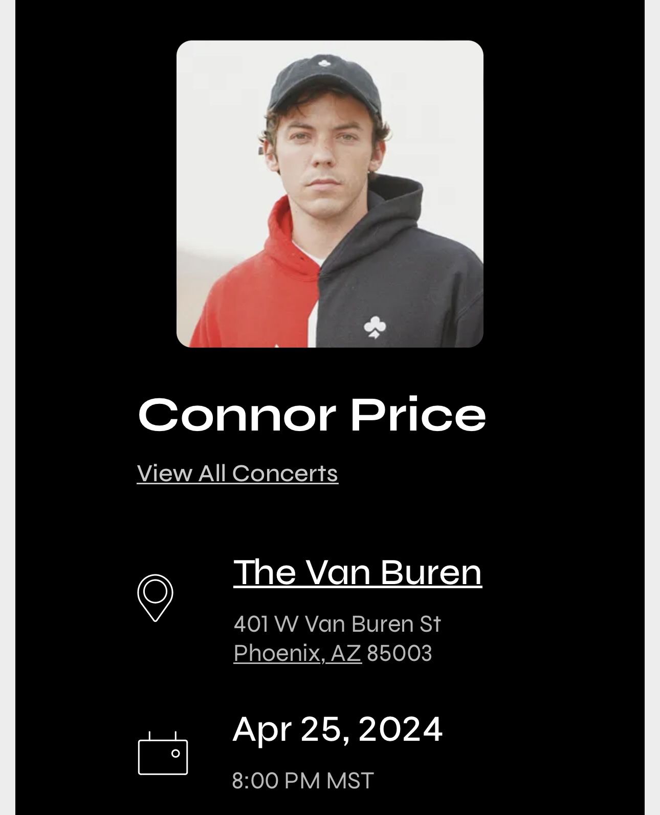 Conner Price Tickets - Van Buren 4.25