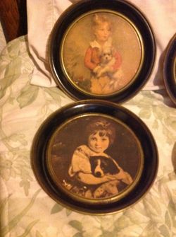 4 vintage tin wall hanging plaques