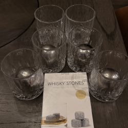 Complete Whiskey Set: 6 Glasses + Steel Ice Balls + 9 Soapstone Cubes