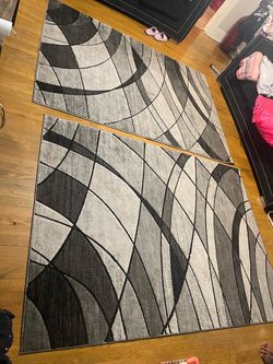 Set of 2 Gray Abstract Area Rugs