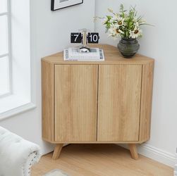 Fluted Floor Corner Cabinet, Small Corner Floor Cabinet with Adjustable Shelve, Freestanding Narrow Cabinets Organizer for Living Room Kitchen Bathroo