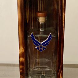 Air Force Wooden Decanter Bourbon/Whiskey Box w/ Bottle