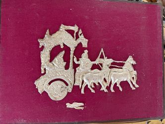 Kings Pewter Thailands Best Handcrafted Pewter Horse Chariot Art Plaque 16”X12”