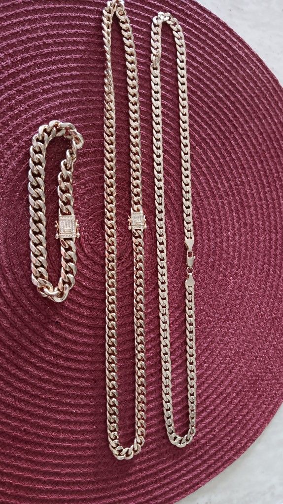 3 Cuban Vermeil 14k And18k Gold Chains