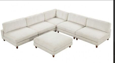 Brand New Beige Super Plush Modular Sectional Sofa w Ottoman