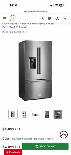 Refrigerator KitchenAid 24 Cu ft with Signature Platinum Interior