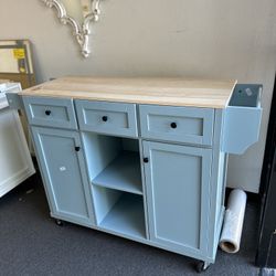 $180.00!! New Wooden Farmhouse Kitchen Island w/ Drop Leaf Countertop & Wheels Portable Rolling Island 