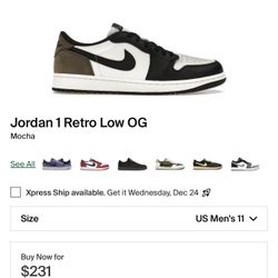Jordan 1 Low Mocha DS Size 11