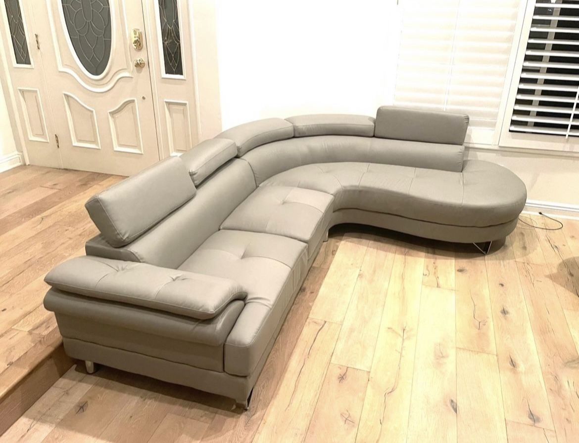 Gray Leather Couch, Modern, Barely Used