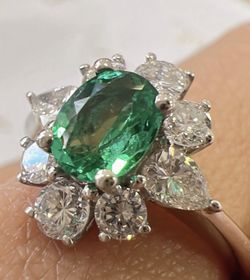 Flower Ring Designed With Emerald & Diamonds Stone: Emeralds 0,50ct. Diamonds 0,50ct, White Gold 18K, Size 7 Price: $1.250