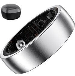 Smart Ring for Women Men, Health Fitness Tracker Ring, Sleep Monitoring with Charging Case, SpO2, Heart Rate, No Subscription Fee for iOS Android (Sil