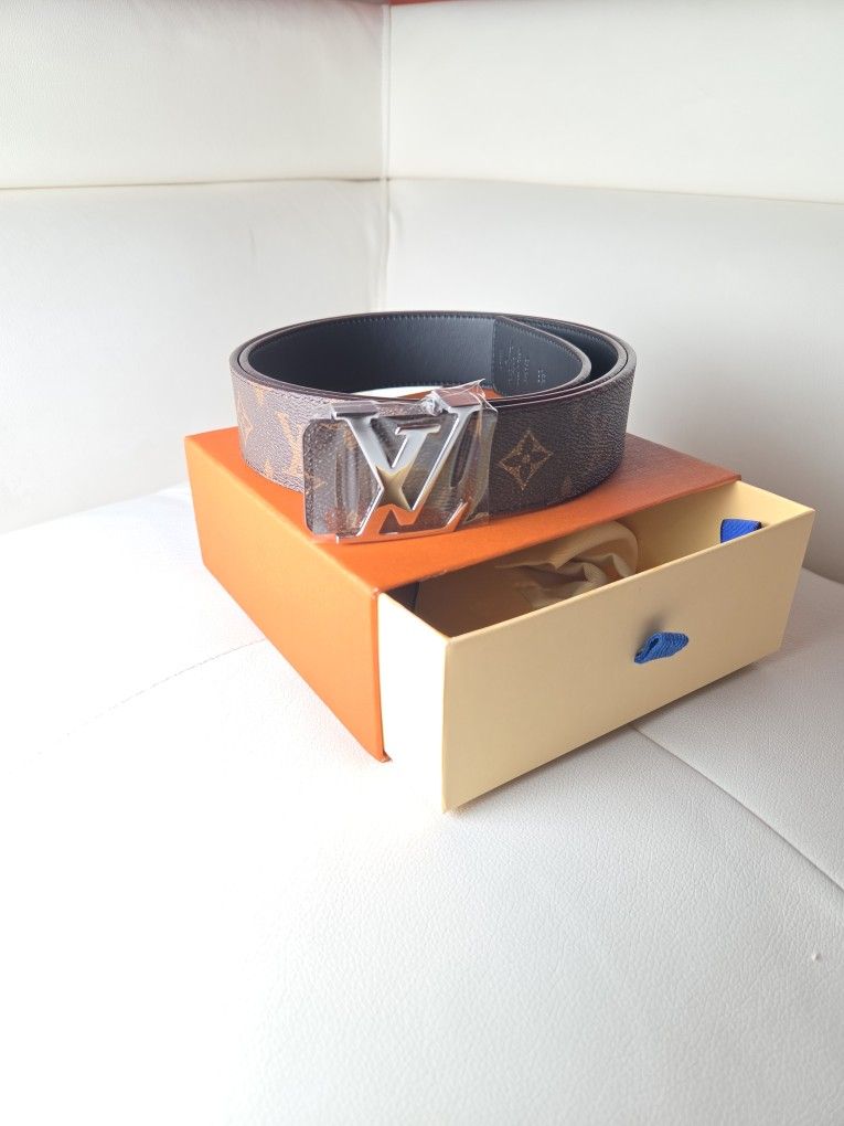 Louis Vuitton Silver Logo Brown Monogram Belt 110/44