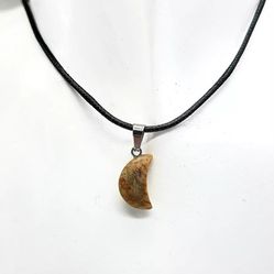 Protective Crazy Lace Agate Natural Crystal Stone Carved Moon Pendant Necklace


