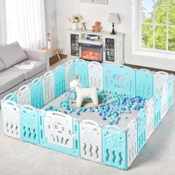 Albott Baby Playpen, Upgraded 22 Panels Foldable Baby Fence with Game Panel and Safety Gate, Adjustable Shape, Portable Baby Play Yards for Children T