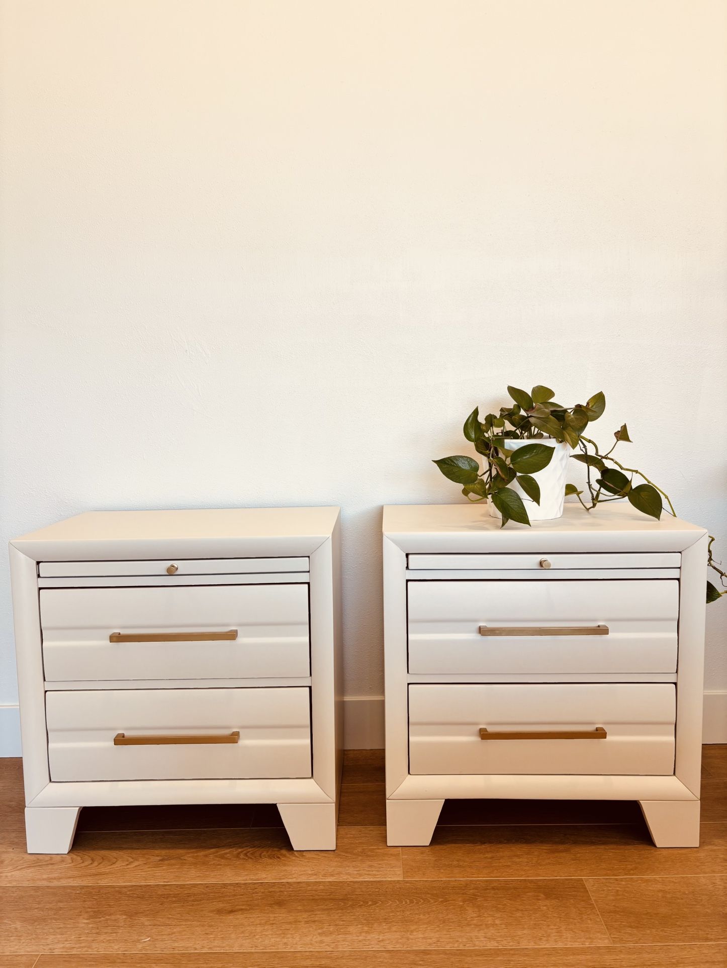 Two Drawer Linen Color Nightstands 