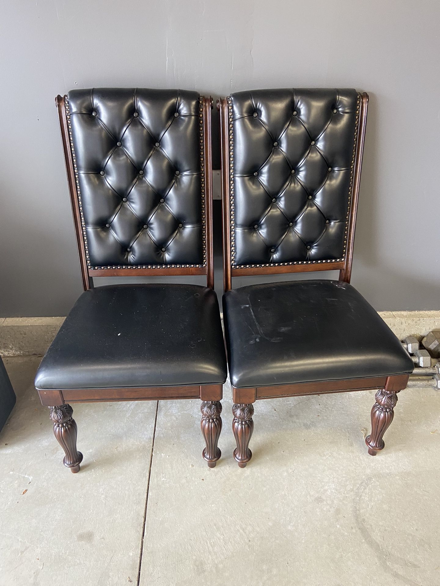 2 Wood Leather Chairs