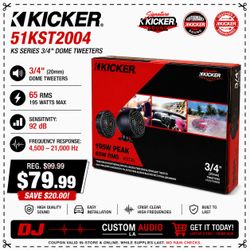 Kicker KST200 Car Speakers 3/4" Silk Dome Tweeters 195 Watts 51KST2004 🚨 Payment Options Available 🚨 No Credit Needed 🚨