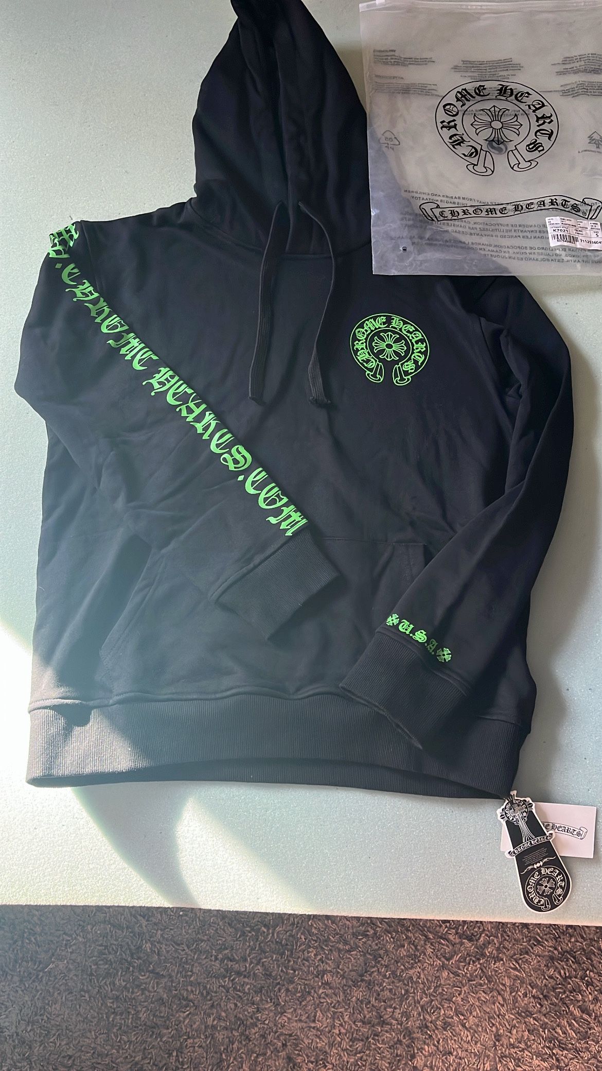 Green And Black Chrome Heart Hoodie