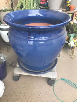 Big blue ceramic planter