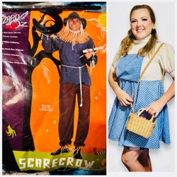 Dorothy & Scarecrow Wizard of Oz couples costume Lg Halloween w basket
