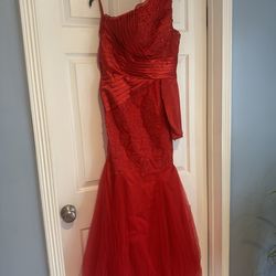High Quality one shoulder red mermaid gown
