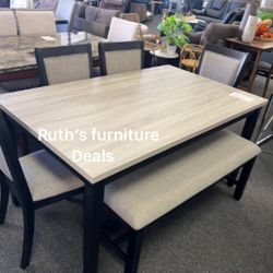 ✅ $390No Tax 6-pc Dining Table Set Light Grey & Black Finish 