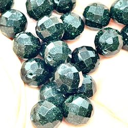 Lot Of 15 Green Goldstone Beads 