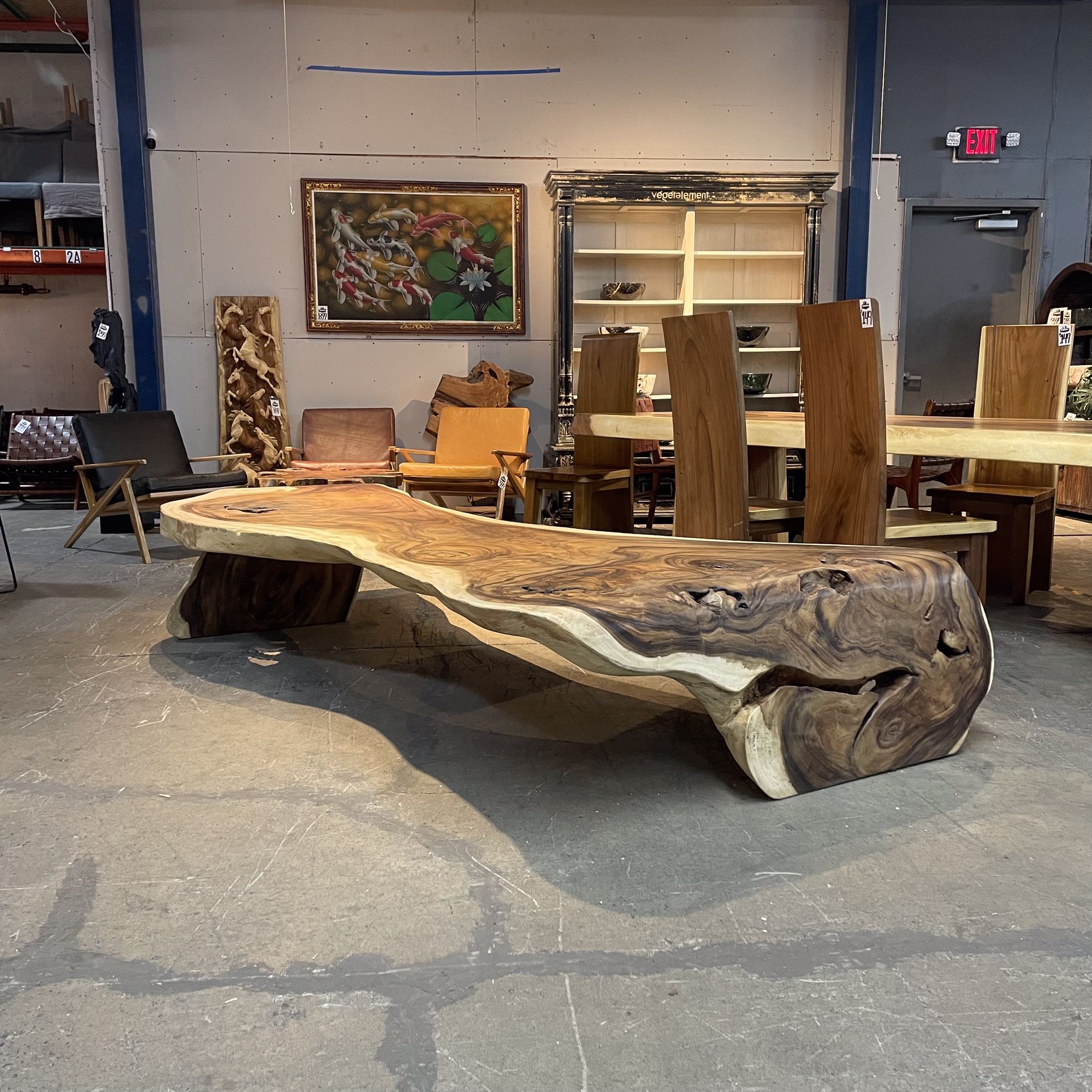 Solid Monkey Pod Curved Waterfall Coffee Table