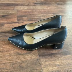 Coach Black Leather Heels with Gold Accents
