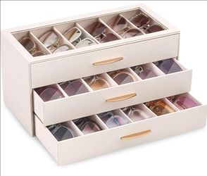 New Sunglasses Organizer Case for Women, Eyeglass Storage Holder Display Box with Clear Top Lid, Mothers Day Gifts