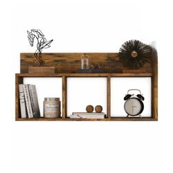 Triple Cubed Floating Shelf With Ledge ~Danya B. Rustic~ Wall Mount Cubbie Shelf - Aged Dark Wood