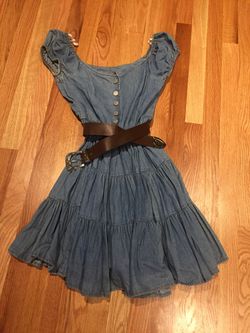 1990s Vintage Blue Denim On/Off The Shoulder Mini Dress