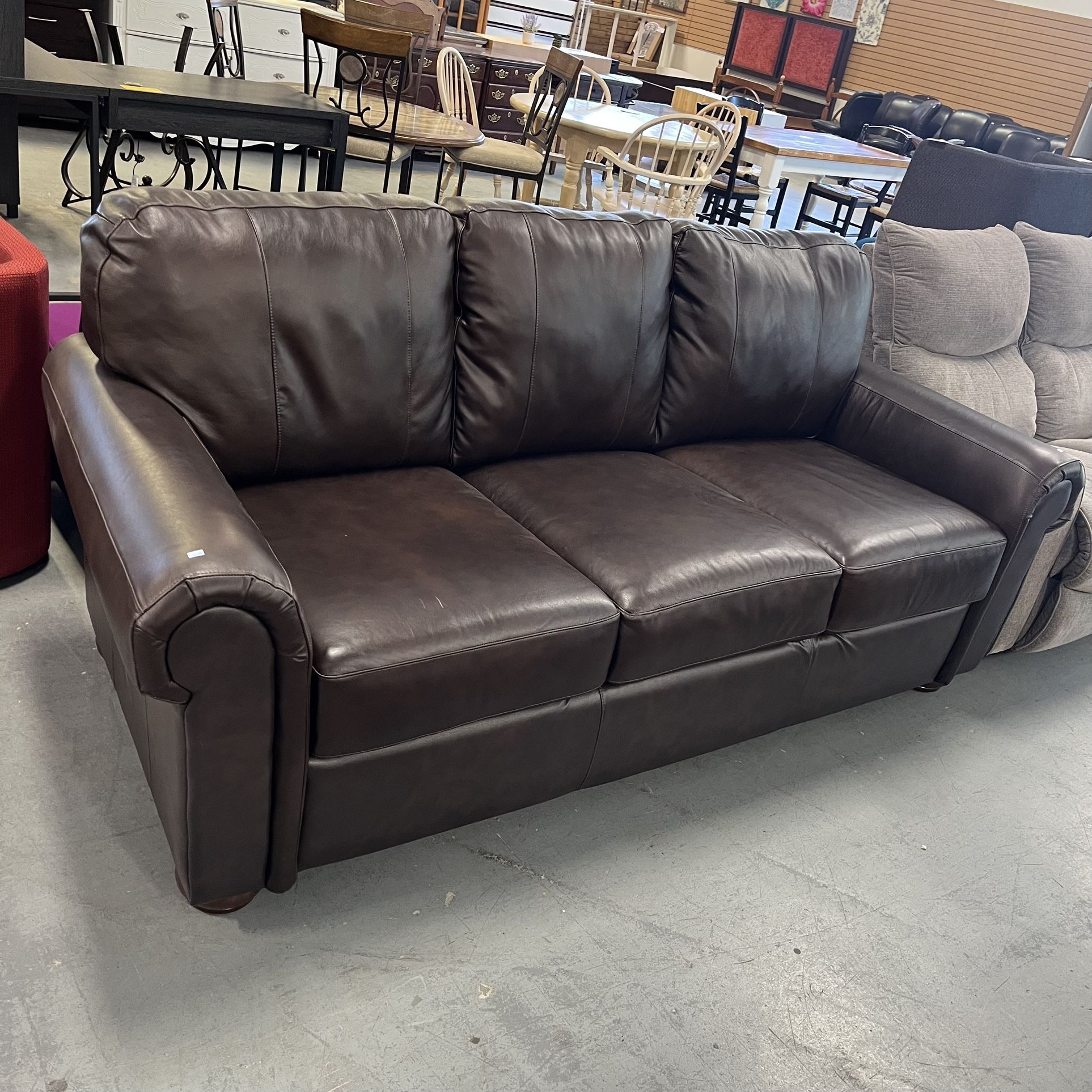 Dark Brown Leather Or Faux Leather Couch (in Store)