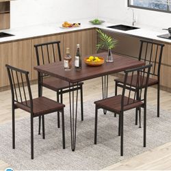 5-Piece Walnut Wood Dining Table Set for Small Space Kitchen Table Set Seats 4
