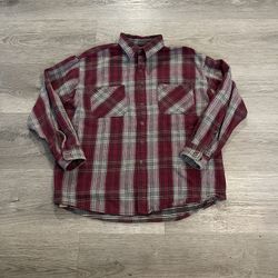 Vintage 90s St. John’s Bay Men’s Red/Grey Plaid Button Up Longsleeve Shirt