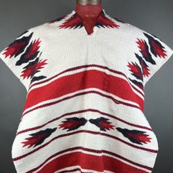 60s 70s 80s Mexican Mexico TRUE VINTAGE Mens Poncho Zarape Blanket Shawl  